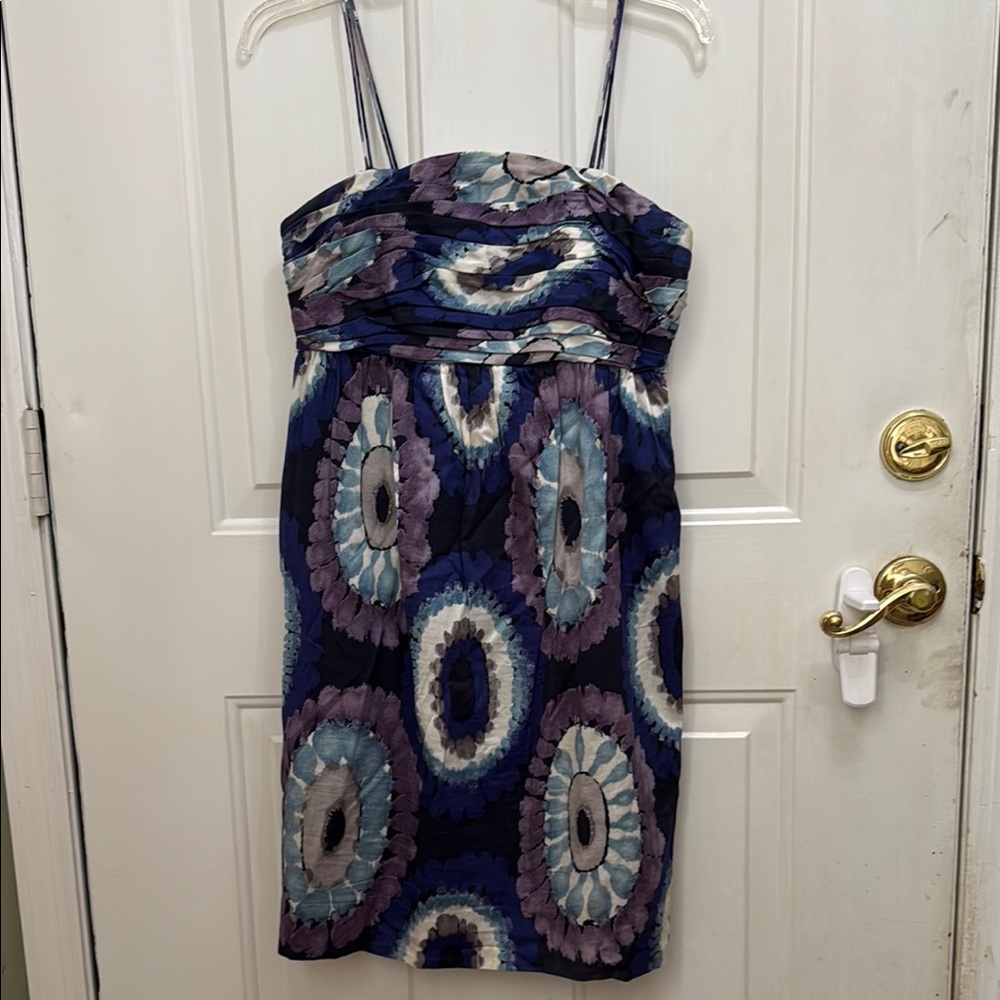 Taylor Strapless Dress with Purple and Blue Pattern
